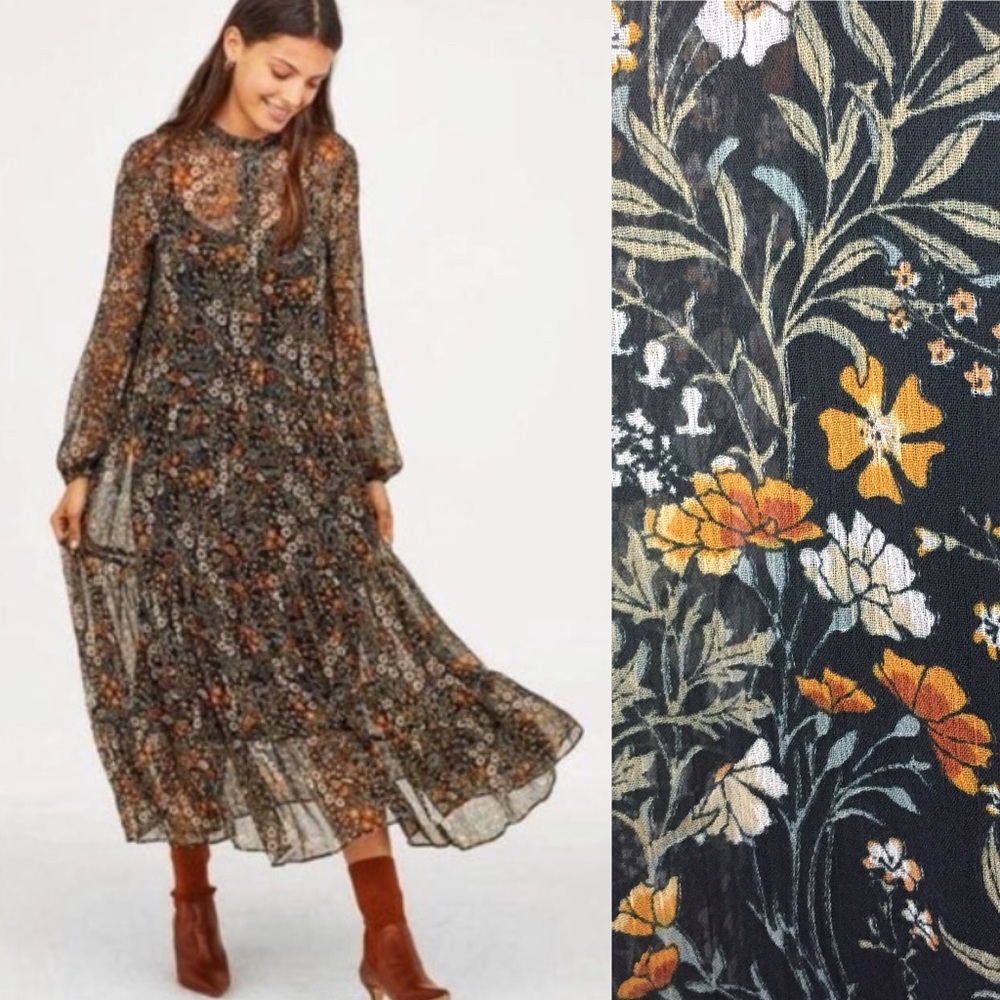 NWT H&M Ankle-length Chiffon Floral Dress Sz. 10